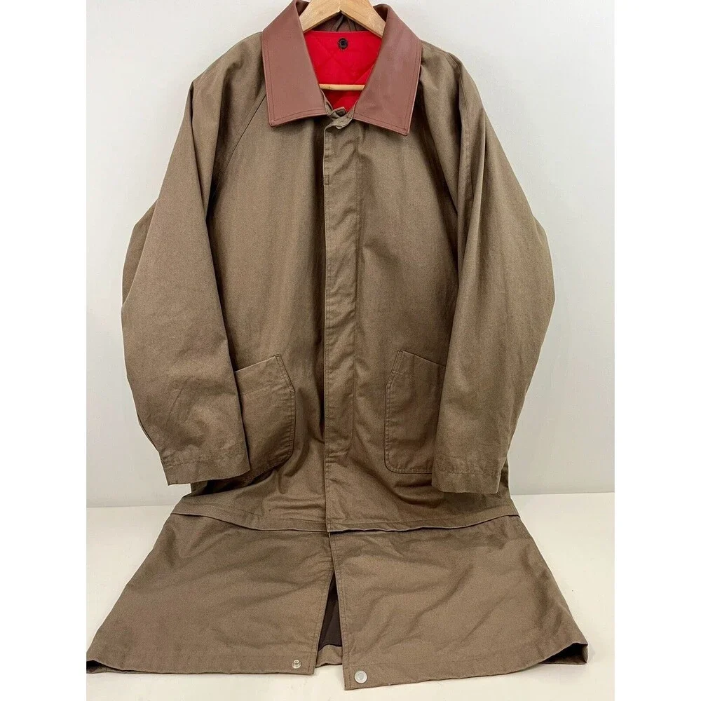 Gilrichco Mens Canvas Trench Coat Sz XL Convertible Removable Lining Leather